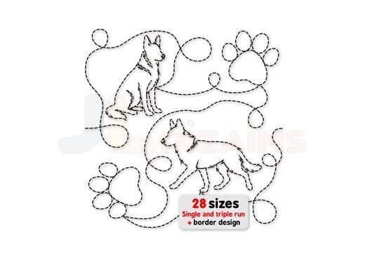 German Shepherd Edge to Edge Quilting. GSD Continuous Line Embroidery Design for Longarm & Embroidery Machines, Pet Lover Quilt Block E2E. - Etsy