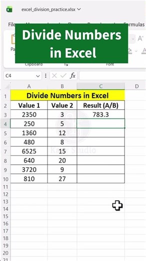 Divide Numbers in Ms- Excel ➗ | Value Division #excel #ytshorts