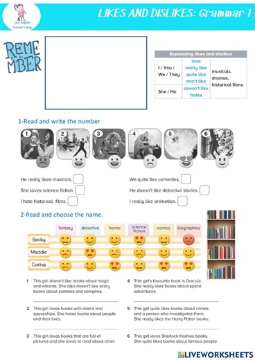 Books and genres: Grammar worksheet