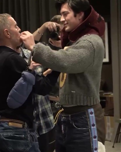 Hudson Williams backstage for Dsquared2