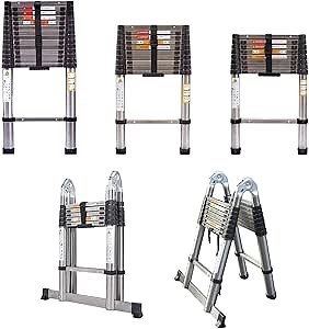 Portable Telescopic Extension Ladder Folding Step Multi-Use Non-Slip Ladders DIY Stainless Steel Ladder EN131 Safe Standard 330 LB Load Capacity (3.8m/12.5ft)