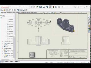 SolidWorks Drawings - Creating a Half Section View - CH9 P12 (9) (No Audio)