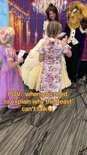 The Beast may not speak, but he shows kindness in every bow, wave, and warm hug. Sometimes love, bravery, and friendship are louder than anything you could ever say. ✨#CharacterEvents #magicmoment #disneyprincesscosplay #beautyandthebeast #partyprincess