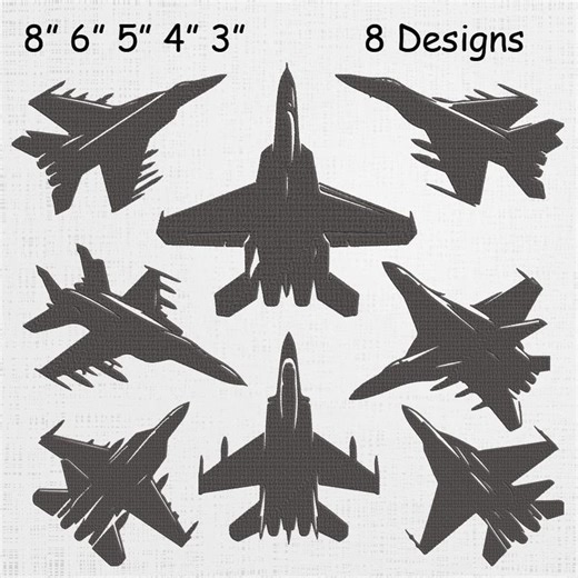 Fighter Jet Silhouette Embroidery Set - Military Fighter Jet Pattern - Air Force Aircraft Machine Embroidery - 8 Designs 5 Sizes - Etsy