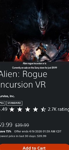 Great deal for a decent vr game. #alien #alienrogueincursion #psvr2 #playstation5