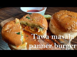 street style tawa masala paneer burger recipe- with pav bhaji masala- no patties, no cheese