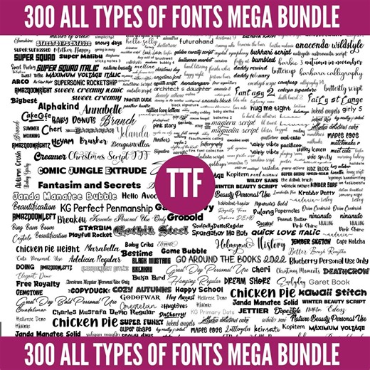The Ultimate 300 Fonts, Font Bundle, Cursive Font Bundle, Script Fonts, Canva Font, Commercial Fonts, Branding Font, Procreate Fonts - Etsy