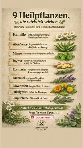 9 Heilpflanzen, die wirklich helfen 🌿 Natürliche Hausmittel für Gesundheit, Haut & Verdauung