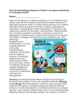 Mark & Recapture in Ecology & STEM - No Prep - Worksheet - 100% Editable