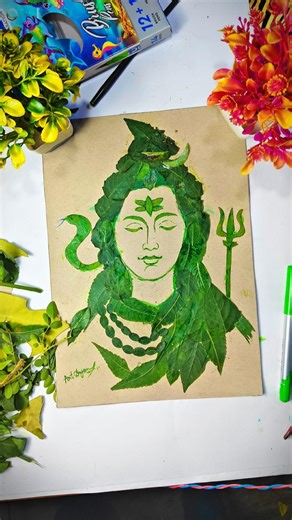 I know ignore 🔱 lord Shiva 🥺 leaf art🌿 #shortvideo #shiv #leafart #mahadev #mahashivratri #shorts