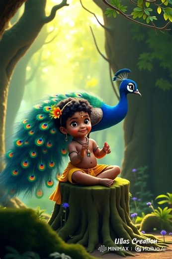 Little krishna and peacock #littlekrishna