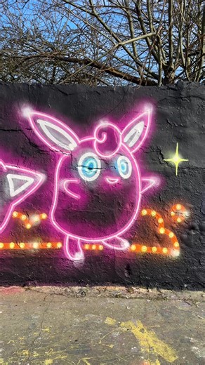 Next in the painting line is Wigglytuff! 🩷 I painted most of these Pokemon evolutions in march last year! I feel like painting some more very soon! #pokemon #art #painting #graffiti #streetart
