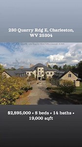 230 Quarry Rdg E, Charleston, WV 25304 • $2,895,000 • 8 beds • 14 baths • 19,000 sqft Discover luxury, privacy, and breathtaking views at 230 Quarry Ridge E in Charleston! This exceptional home offers upscale living with spacious rooms, soaring ceilings, and high-end finishes throughout. The open-concept layout is perfect for entertaining, featuring a gourmet kitchen, elegant dining area, and a stunning great room with floor-to-ceiling windows. The expansive primary suite boasts a spa-like bath,