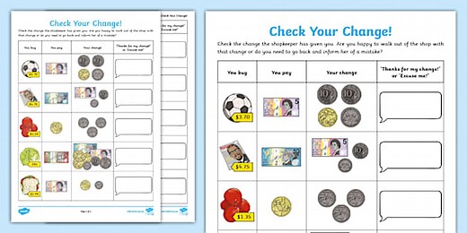 Check Your Change Australian Money Worksheets