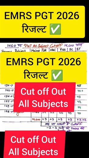 EMRS PGT ALL SUBJECT CUT OFF OUT 🔥 EMRS EXAM LATEST NEWS TODAY #emrscutoff