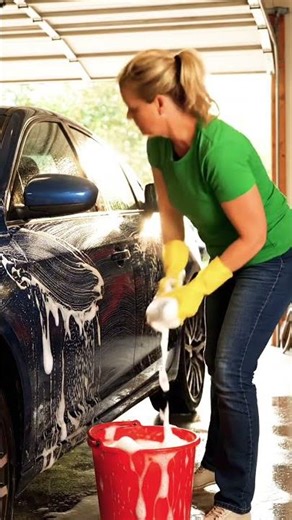 women cleaning car with proper care