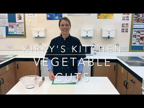 Types of different vegetable cuts and knife skills.