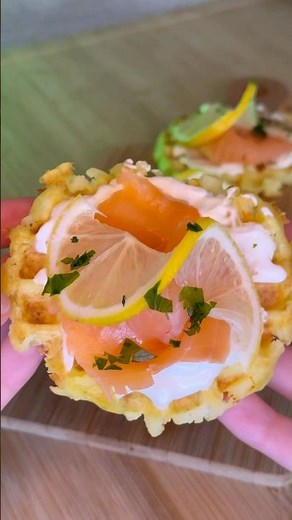 Savory waffles with salmon 🧇 #recipe #food