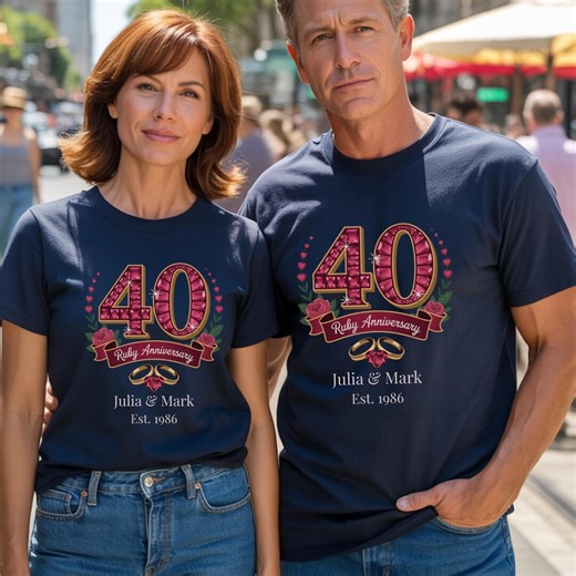 40 Ruby Anniversary Shirt Personalized, 40 Years Married Gift, Couple Matching Shirts, Custom Names Anniversary Tee Sweatshirt - Etsy