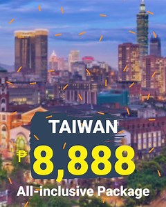 The most beautiful scenery of Taiwan is its people." While this famous saying is often cited by travelers as a reason to love Taiwan! ABSOLUTELY MEGA sale!!! Limited Offer MEGA SALE PACKAGE comes With Round Trip Airfare & Hotel Accommodation all Tax inclusive for ₱8,888 only!!! Guaranteed, No Hidden Charges!!! ABSOLUTELY, UNBEATABLE PRICE! Travel Period: July 2020 Selling Period: Until January 26, 2020 Click the link below you will see the complete detailed itinerary, inclusions and travel dates