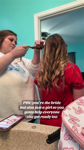 Not pictured: my screaming toddler who I held down (while literally already in my dress) to do her hair as we ran out the door but she fell asleep on the way and had to be carried down the aisle by my sister/MOH and slept the whole time so it was crazy and didn’t matter anyway😵‍💫 all the makeup help before hair started 😮‍💨 #justagirl #bride #wedding #convalidation #grwm