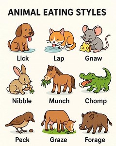🐾 ANIMAL EATING STYLES: Fun Learning with Science! 🌟 Animals don’t all eat the same way — and that’s what makes them so cool! 🧠🐾 Let’s explore the fun ways different animals eat, with a little science magic added in! ✨👇 🔸 Lick – Dogs use their tongue to lick up food or water. ➡️ Science fact: A dog's tongue is rough, helping them clean bones and drink quickly! 🔸 Lap – Cats lap water with their tongues curled like a spoon. ➡️ Science fact: Cats don’t scoop — they flick water up into their 