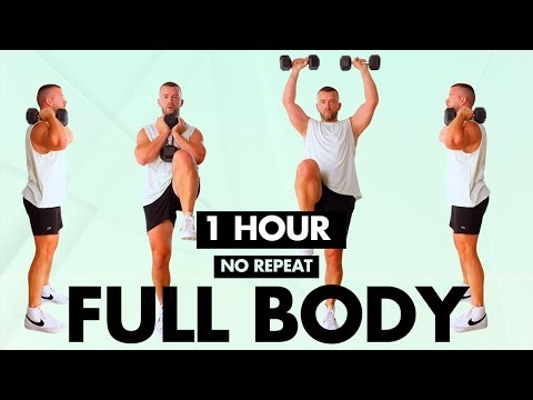 1-HOUR Full Body Dumbbell Workout at Home (Dumbbells + Bodyweight)