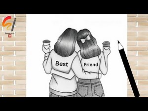 BFF Drawing - Two best friend girl drawing | easy drawing for beginners | Friendship day drawing|Art