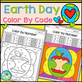 K-2 Color by Code Addition Subtraction Within 20 Worksheets With Keys EARTH DAY