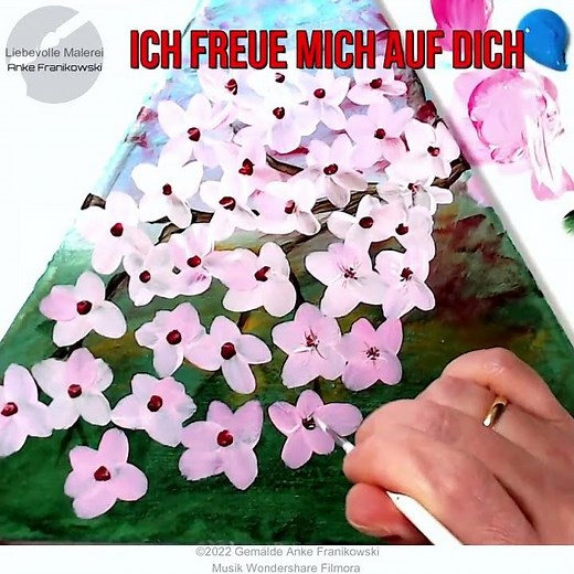 Schritt für Schritt Acryl malen auf Leinwand für Anfänger | LEICHT Kirschblüten malen