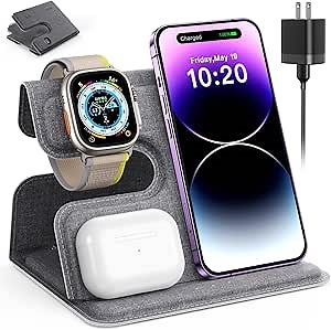 3 in 1 Charging Station for Apple, Charging Station for Multiple Devices for Apple, Wireless Charger for iPhone 17 Air 16e16 15 14 13 12 11 X 8 Series, for Apple Watch, for AirPods(Foldable)