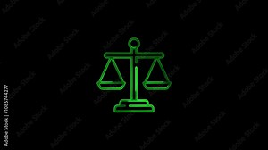 Neon Justice scale outline animation. Court of justice icon symbol. Balance scale sign.