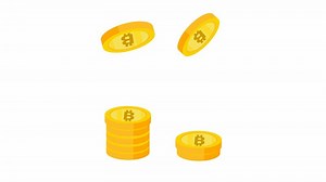 Golden coin falling, cypto token bitcoin investment. 4K video footage 2d animation with alpha channel