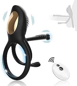 Vibrating Cock Ring, Silicone Couple Vibrator Penis Ring with 10 Vibration Modes, Double Ring with Remote Control for Longer Stronger, Waterproof Rechargeable, Adult Sex Toy for Men Couples Game Play