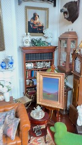 1.7K views · 928 reactions | Here are some latest additions to my Georgian style (roombox), including medieval style reproduction, antique French tapestry pillows, found on Etsy by TinyHomeGoods, pottery by Lee Ann Chellis Wessel, poodle top by Jonathan Steadman @homminiatures, sterling silver by Enrique Quentenar and assorted pottery vessels by Andrea Fabrega. Swoon. #pottery #antiques #medieval | D. Thomas Miniatures | Facebook