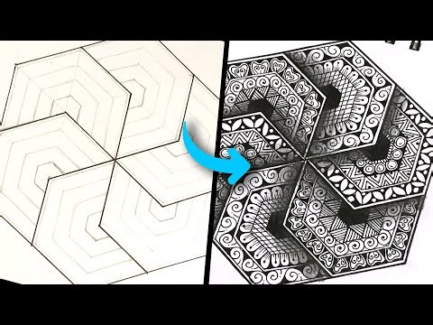 Hexagon 3D Mandala Drawing | Geometric 3D Mandala Art