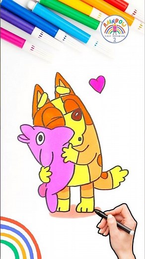 How to Draw Bluey | Draw Bluey Bingo Hugging with Love Drawing 🌈🐶 #bluey #forkids #shorts #love