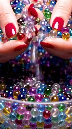 ✨ ASMR Infinite Loop! Sinking Hands in Tiny Glass Marbles (Blood Red Nails)