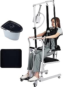 Electric Patient Lift Transfer Chair, Patient Lift Wheelchair for Home Battery Powered|One Key Lift Aids|180° Split Seat|Large Capacity Commode|Transfer Chairs for Seniors