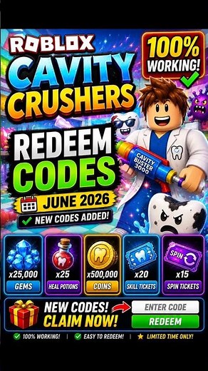 Roblox Cavity Crushers Codes | Cavity Crushers Redeem Codes #cavitycrushers
