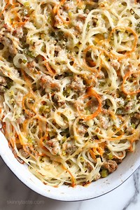 Spiralized Turnip and Potato Au Gratin Casserole with Turkey