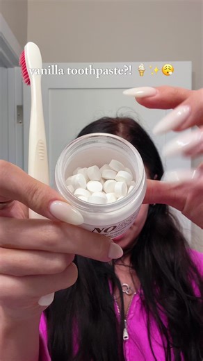 Yes this is toothpaste and it’s vanilla flavored 🤭🍦✨😮‍💨🔥 @NOBS Routines #vanillatoothpaste #nobstoothpaste #nobstoothpastetablets #tiktokshopspringglowup #refreshedlook