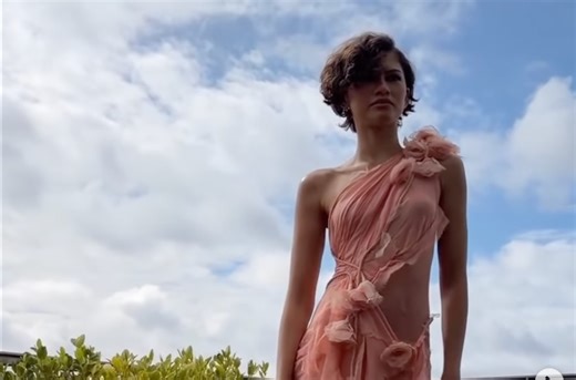 Zendaya Looks Ethereal in a Blush-Pink Chiffon Gown While Promoting ‘The Drama’ in Paris