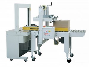 [Hot Item] Semi Automatic Stainless Steel Case Carton Box Taper Sealer Sealing Machine Can Work with The Strapping Machine
