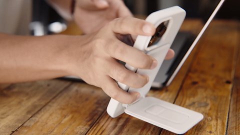 MOFT Phone Stand, Magnetic Phone Tripod Stand Stain-Resistant MOVAS Leather & Angle Adjustment & Strong Magnets Tripod for iPhone 17/16/15/14/13/12 (Included Metal Ring)-Jet Black