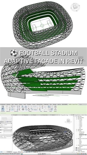 ⚽ Football Stadium Adaptive Facade Design in REVIT #architecture #adaptivefamily #revit #bim