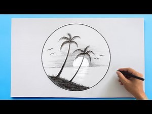 Scenery Drawing | Landscape drawing in a Circle- Drawing Class- 2