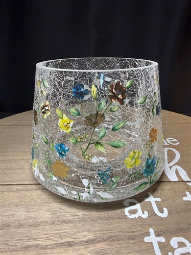 Crackle Thick Glass Candle Shade Topper / Fits Large Single Wick Jar Candles / Some of the Painted Flowers Have Been Washed Off - Etsy
