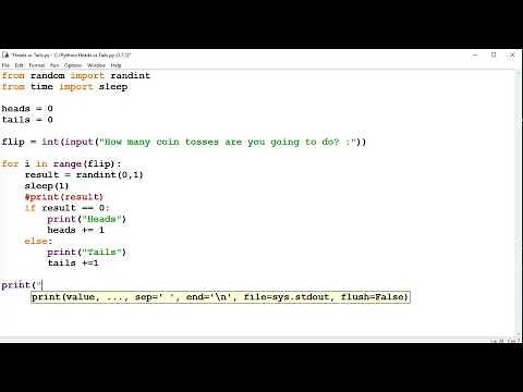 Heads or Tails program in Python (Coin Toss / Coin flip / Probability)