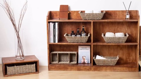 Small Wicker Baskets,small baskets for organizing,wicker storage Basket,small woven basket Seagrass Storage Baskets,Rattan Basket for Shelves Toilet Paper Basket with Handle,4 Pack